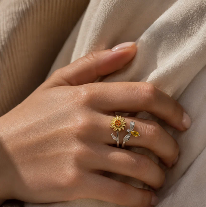 Anillo Giratorio de Girasol + Girasol de Crochet